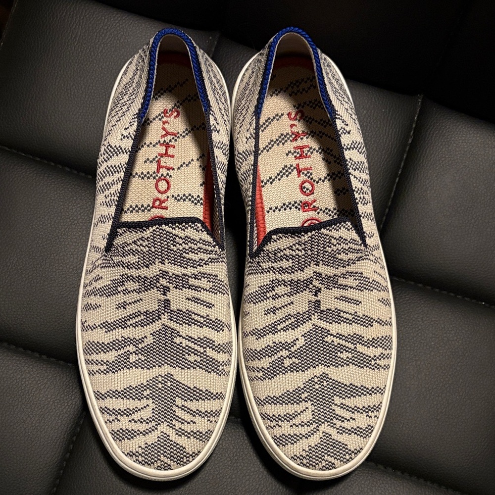 Rothy's Men's Knit Slip-On Loafers in Cream & Black Zebra